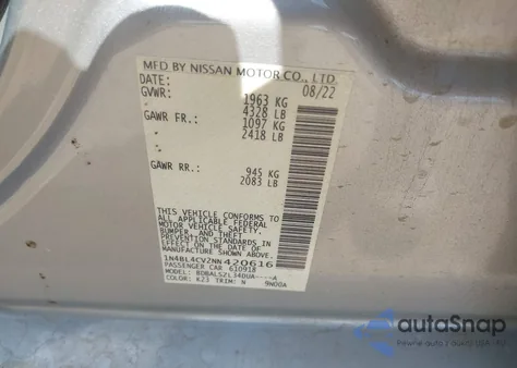 2022 Nissan Altima Sr Fwd from USA, damaged, VIN 1N4BL4CV2NN420616